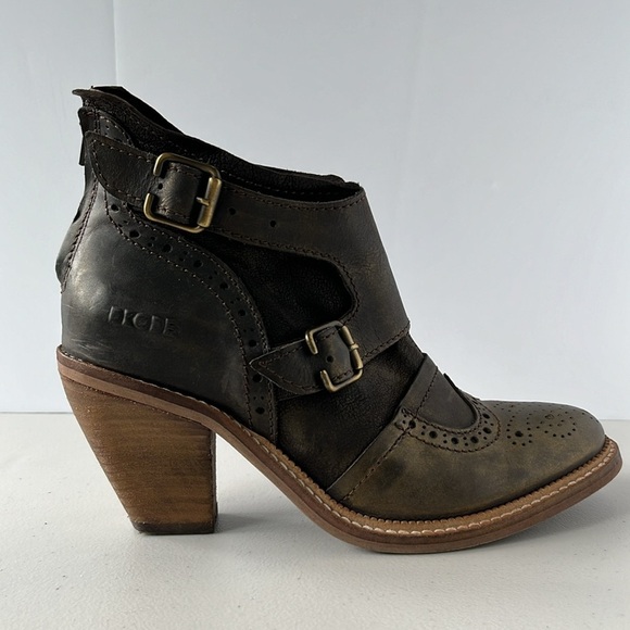 Dkode Heeled Ankle Booties Leather Cowboy Western Metallic Bronze Brown - Picture 6 of 17